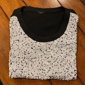 Ann Taylor Black Top covered in White Sequins